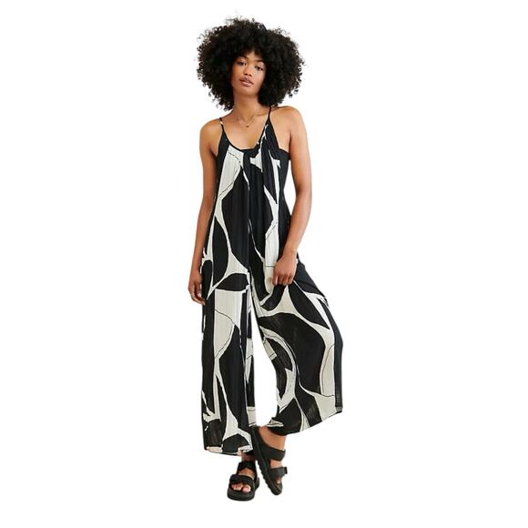 Anthropologie Jumpsuit Wide Leg Sheer Printed Black and White Small - Picture 1 of 9